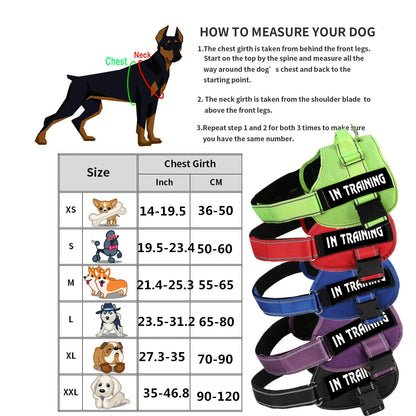 Adjustable Service Dog Harness Pet Training Vest Reflective Patches Size XS S M L XL XXL Emotional Support Therapy Dog